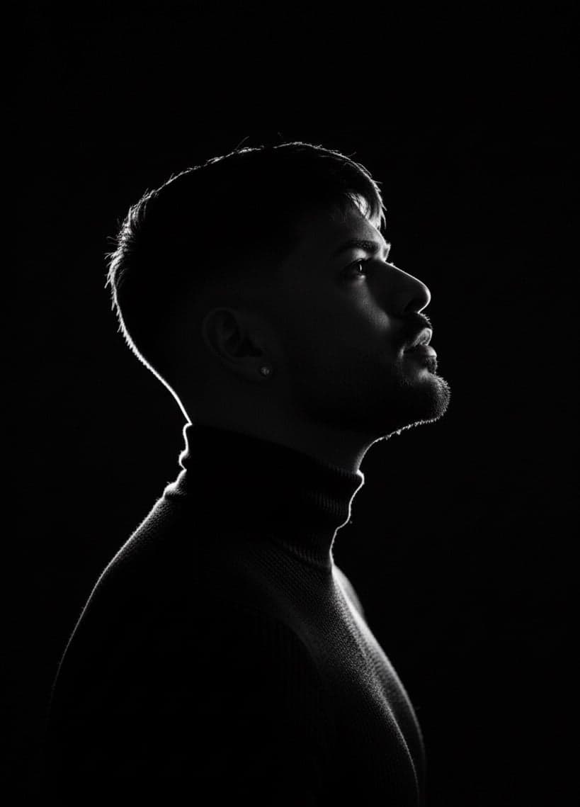 Robert González, fotógrafo y fundador de Diamond’s Studio, de perfil en blanco y negro